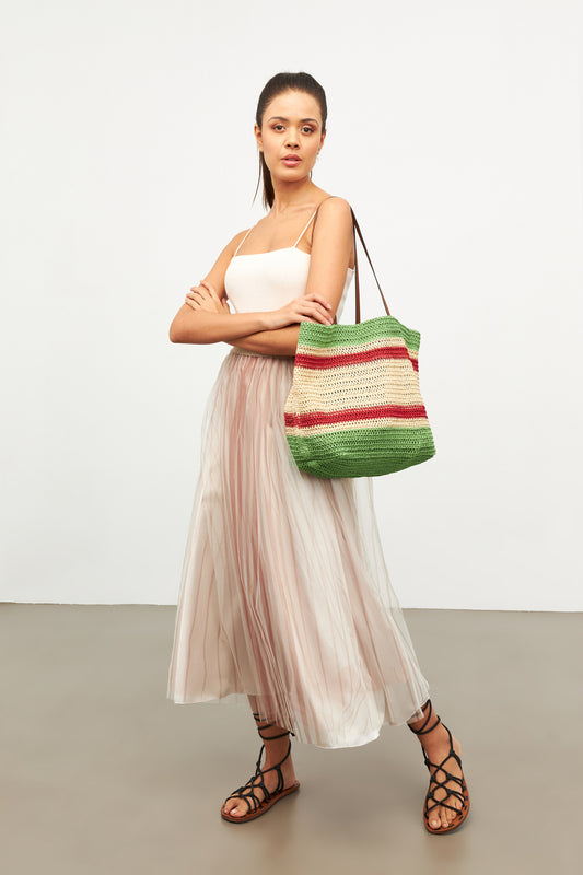 STRIPED BEIGE TULLE SKIRT