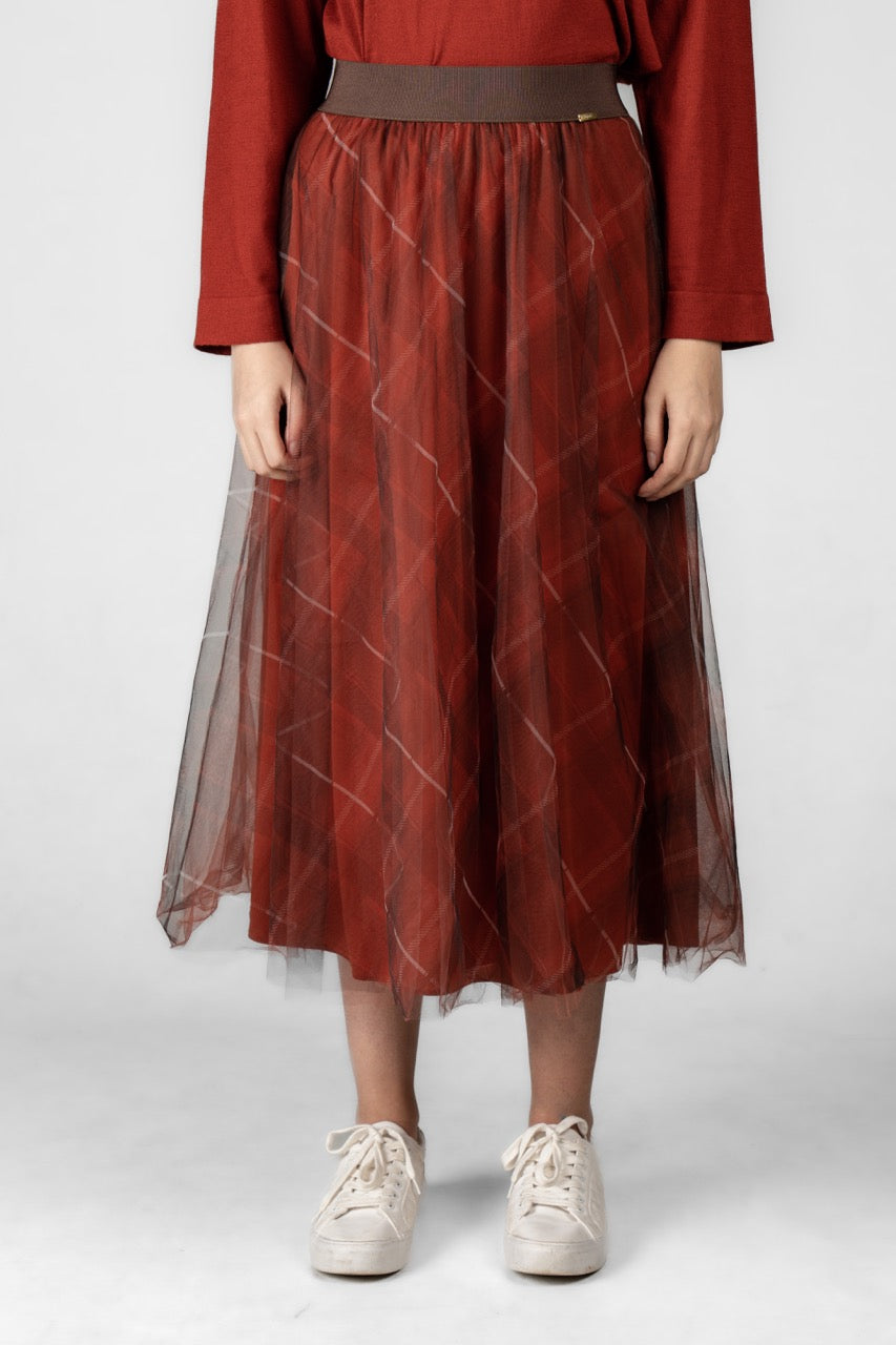 PLAID KİREMİT TÜL ETEK
