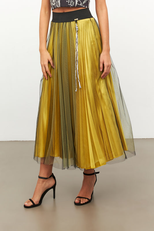 PLEATED YELLOW TULLE SKIRT