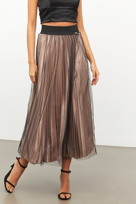 PLEATED BEIGE TULLE SKIRT