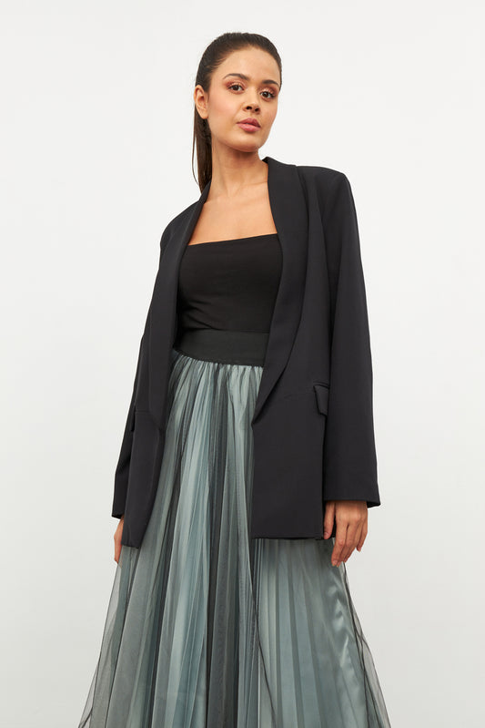 PLEATED GREEN TULLE SKIRT