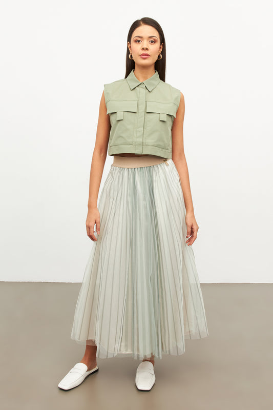 STRIPED GREEN TULLE SKIRT