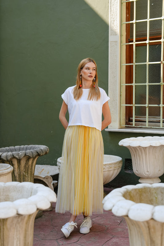 STRIPED YELLOW TULLE SKIRT