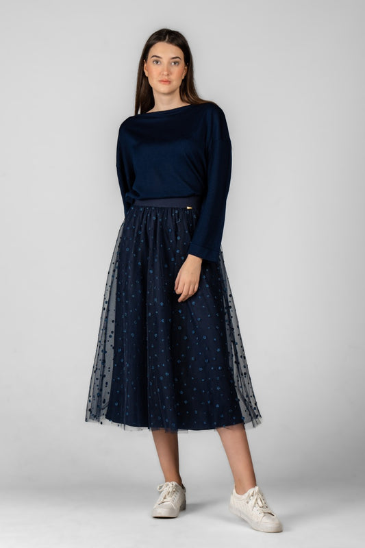 CRYSTAL NAVY TULLE SKIRT