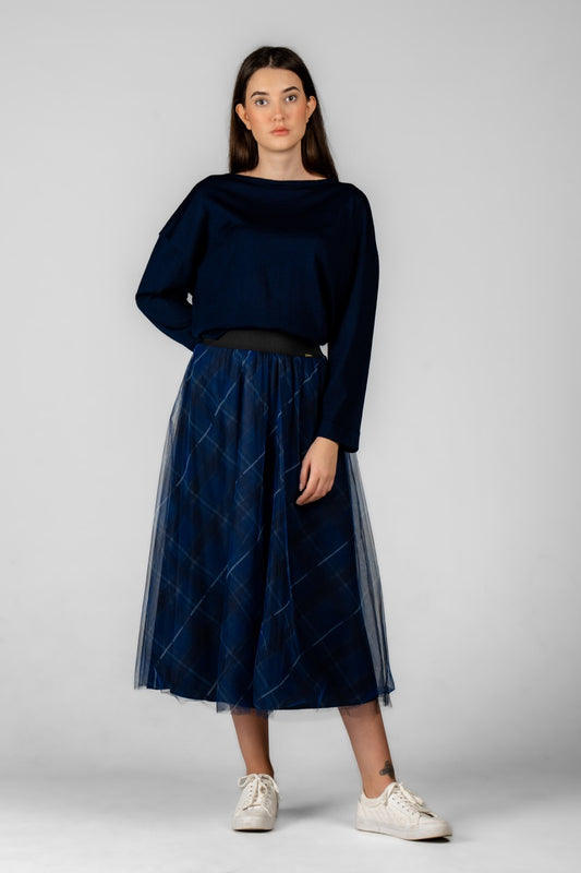 PLAID NAVY TULLE SKIRT